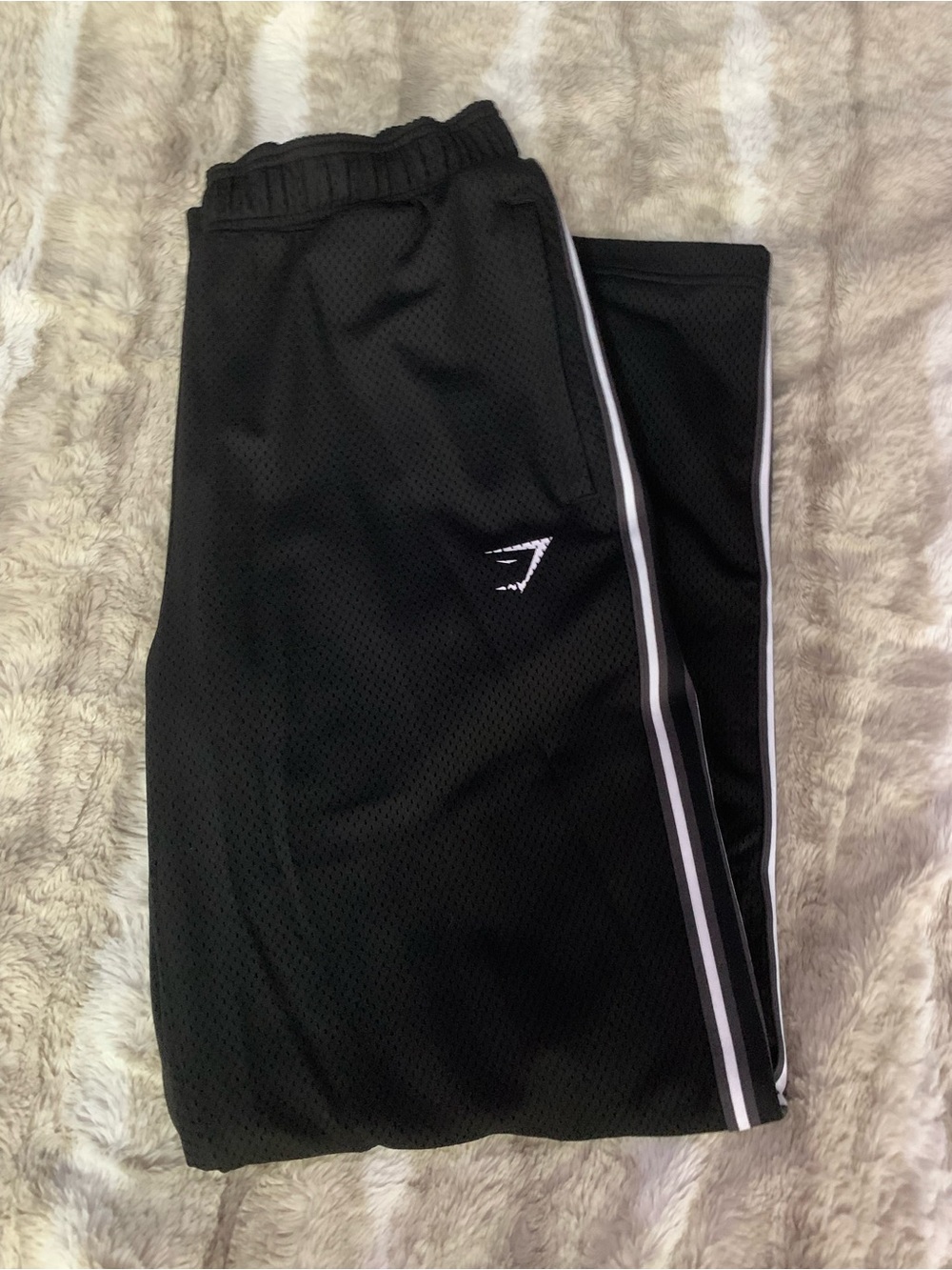 Gymshark Mesh Black Pants Track Pants with White Stripe